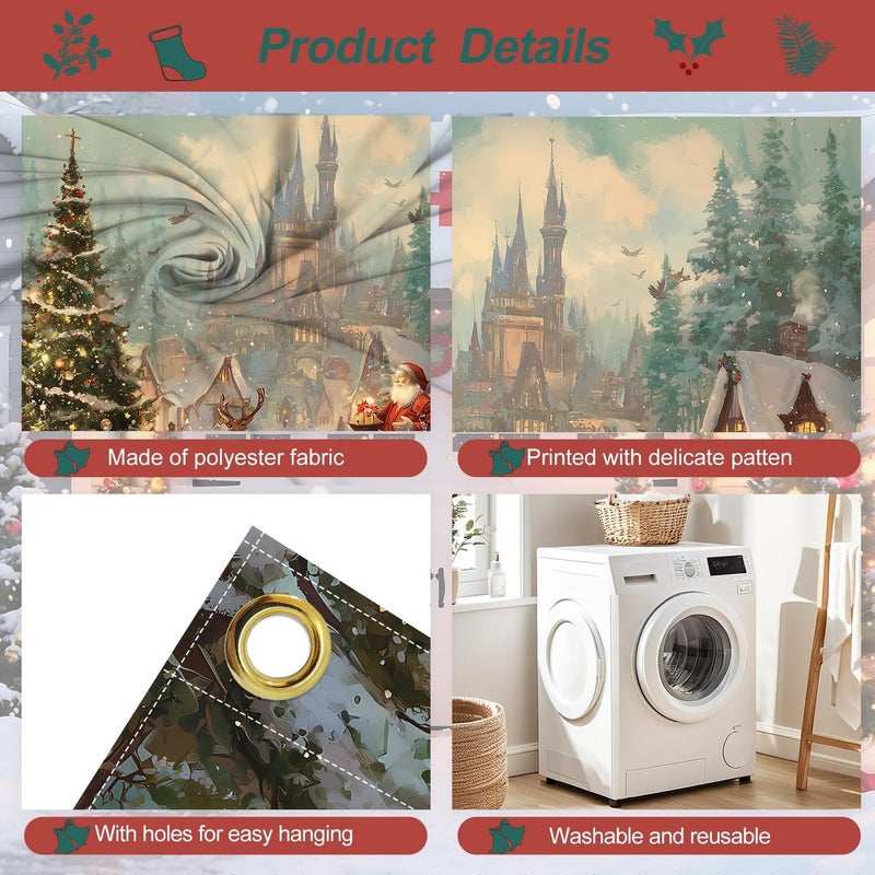 ANNA QUEEN Christmas Village Scene Garage Door Decorations 6x13FT, Santa with Reindeer Winter Town Backdrop, Outdoor Holiday Banner, Garage door Mural for Xmas Party Home Decor - Image 3